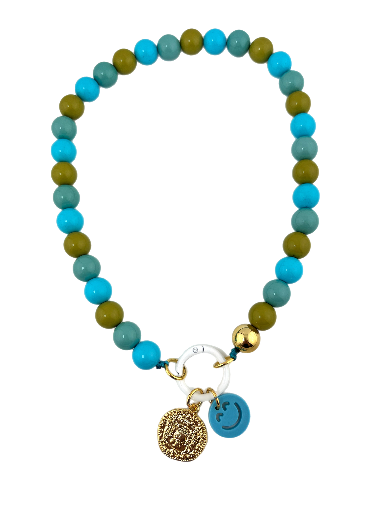Ketting Big Beads turquoise goud 14 mm