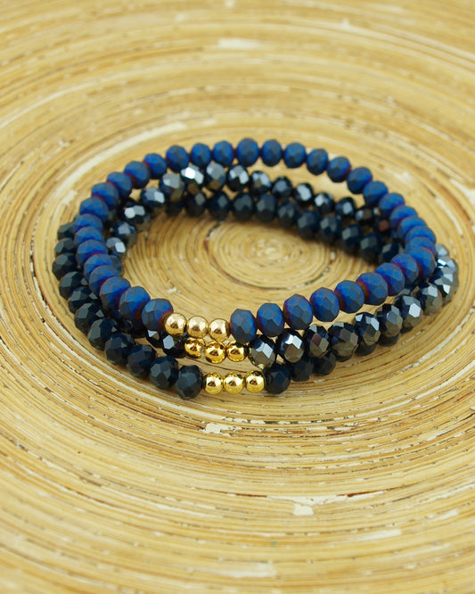 Armbanden set facet kralen midnight blue - HanneHaves