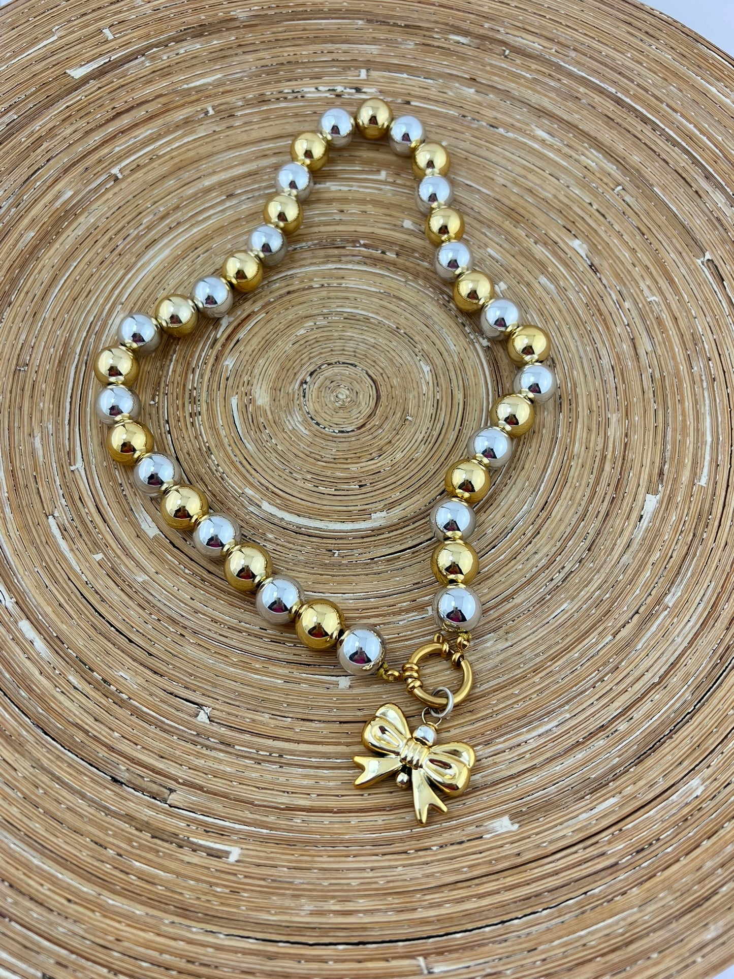 Ketting Big Beads Goud Zilver 14 mm strik