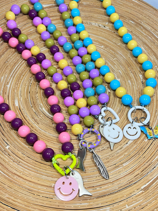 Ketting Big Beads geel turquoise vlinder 14 mm - HanneHaves