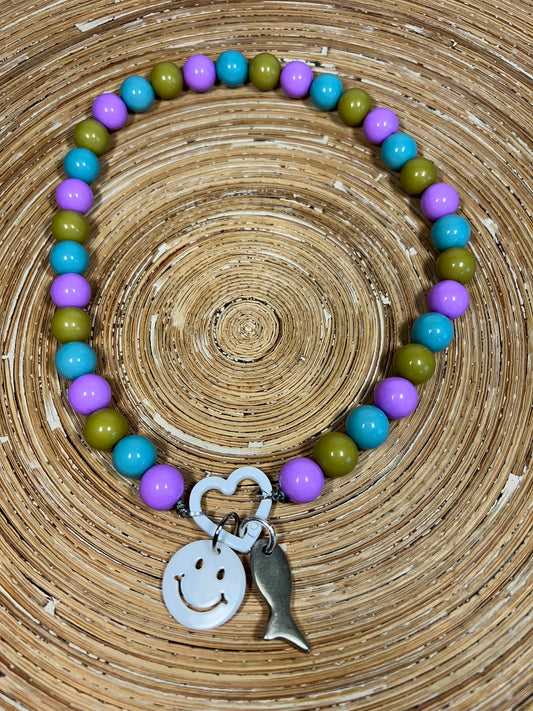 Ketting Big Beads lila turquoise vis 14 mm - HanneHaves