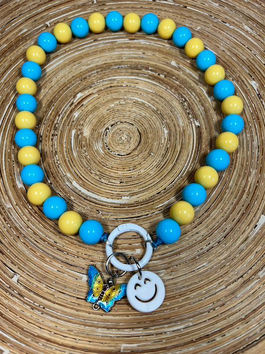 Ketting Big Beads geel turquoise vlinder 14 mm - HanneHaves