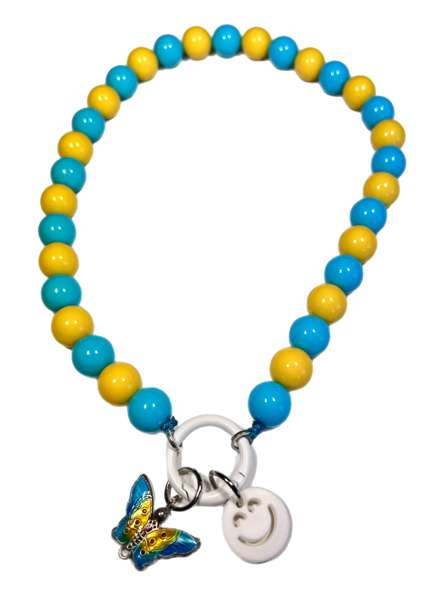 Ketting Big Beads geel turquoise vlinder 14 mm