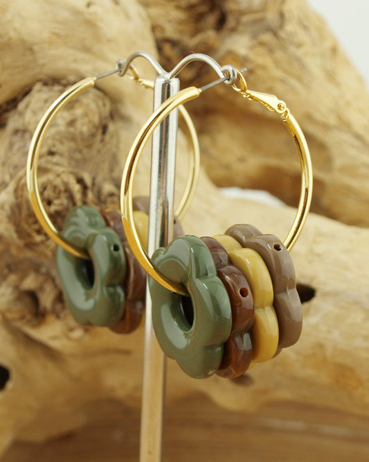 Oorbellen creolen Bloemkralen Herfstkleuren groen - HanneHaves