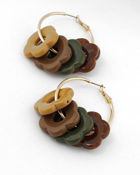 Oorbellen creolen Bloemkralen Herfstkleuren groen