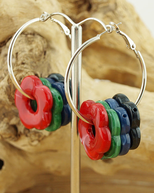 Oorbellen creolen Bloemkralen Groen Rood Blauw - HanneHaves