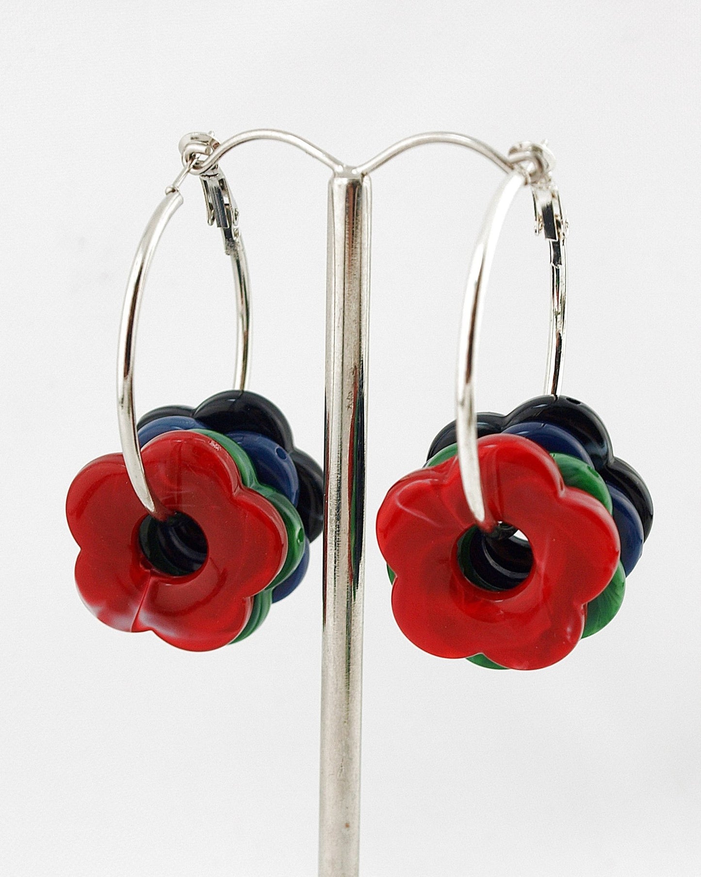 Oorbellen creolen Bloemkralen Groen Rood Blauw - HanneHaves