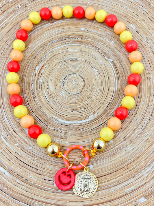 Ketting Big Beads geel rood 14 mm