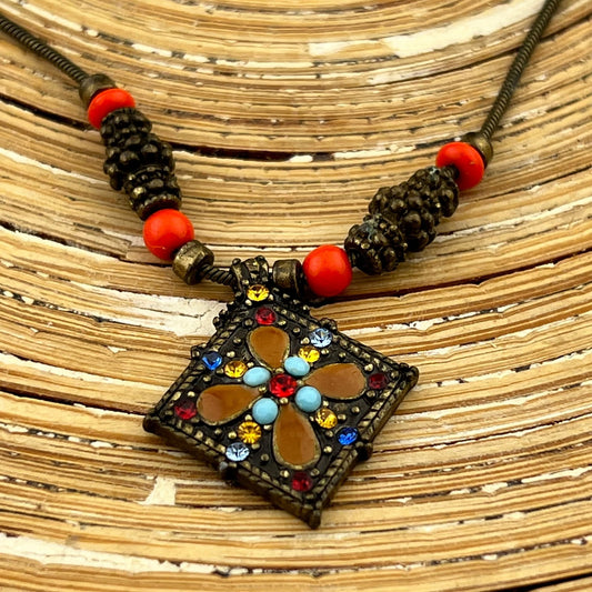 Ketting Bronze Orange square - HanneHaves