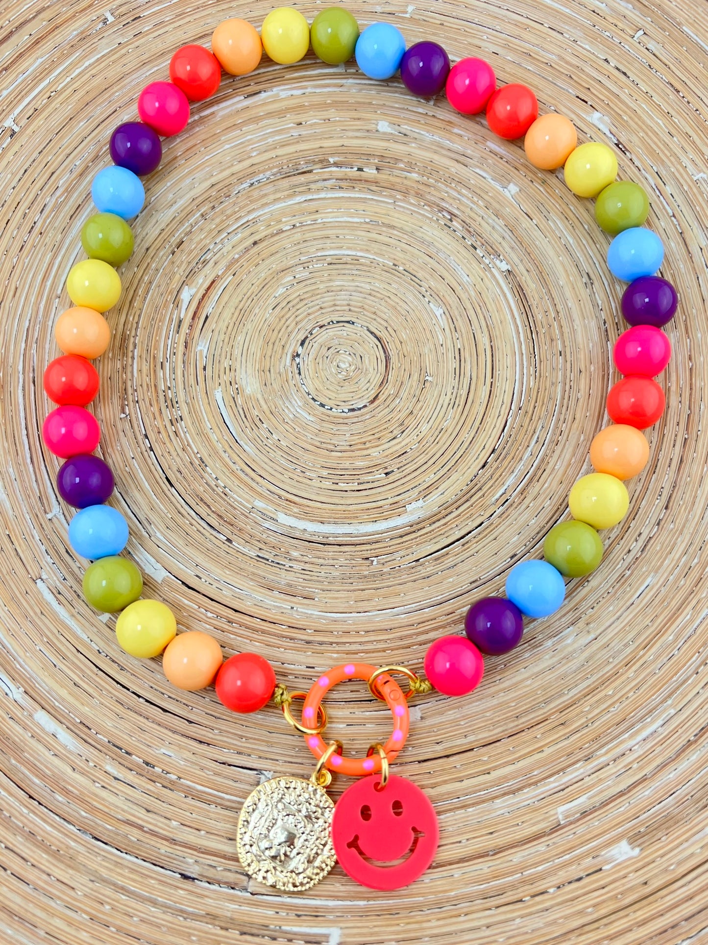 Ketting Big Beads multi color goud 14 mm