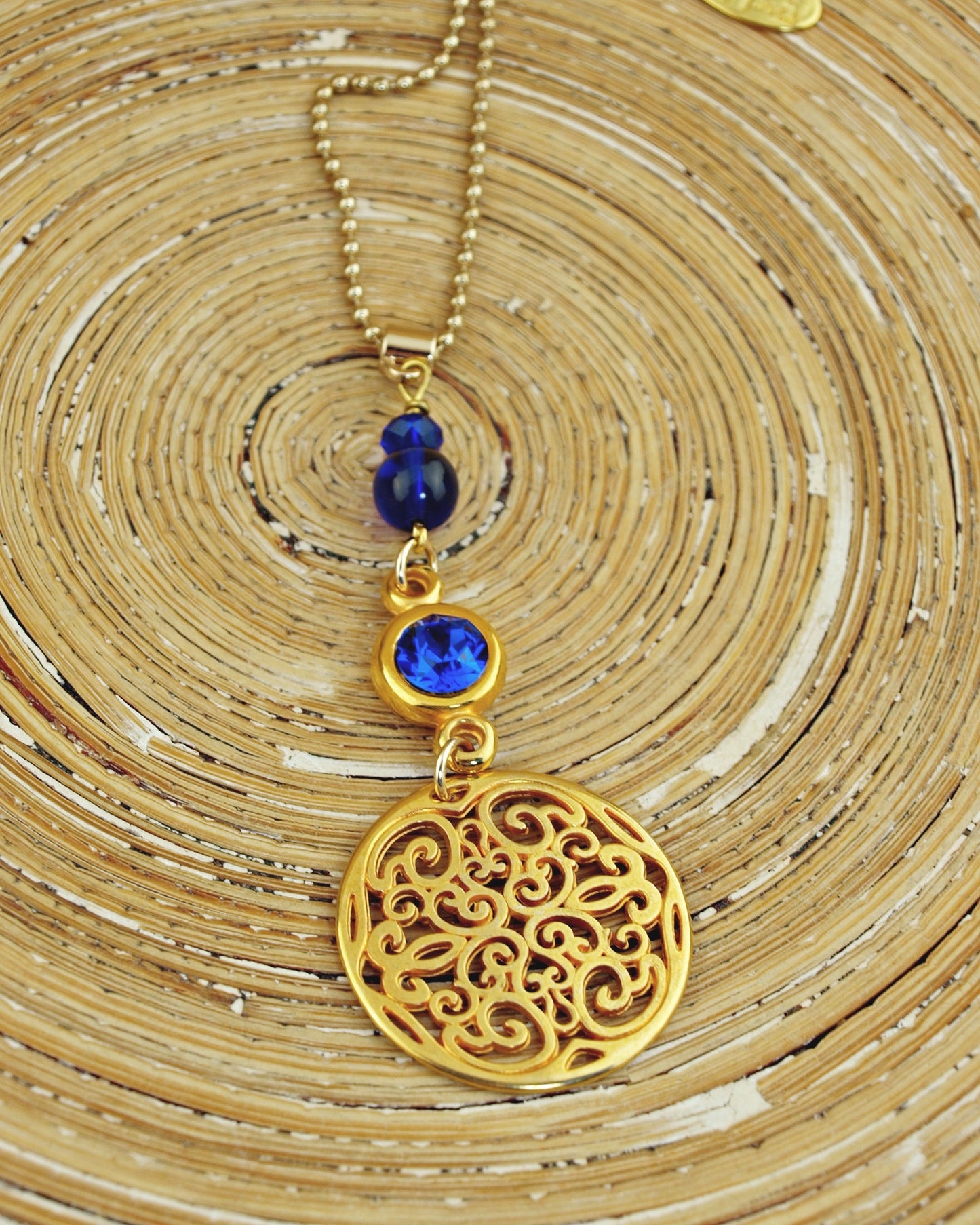 Lange ketting Bohemian Rosette Royal Blue