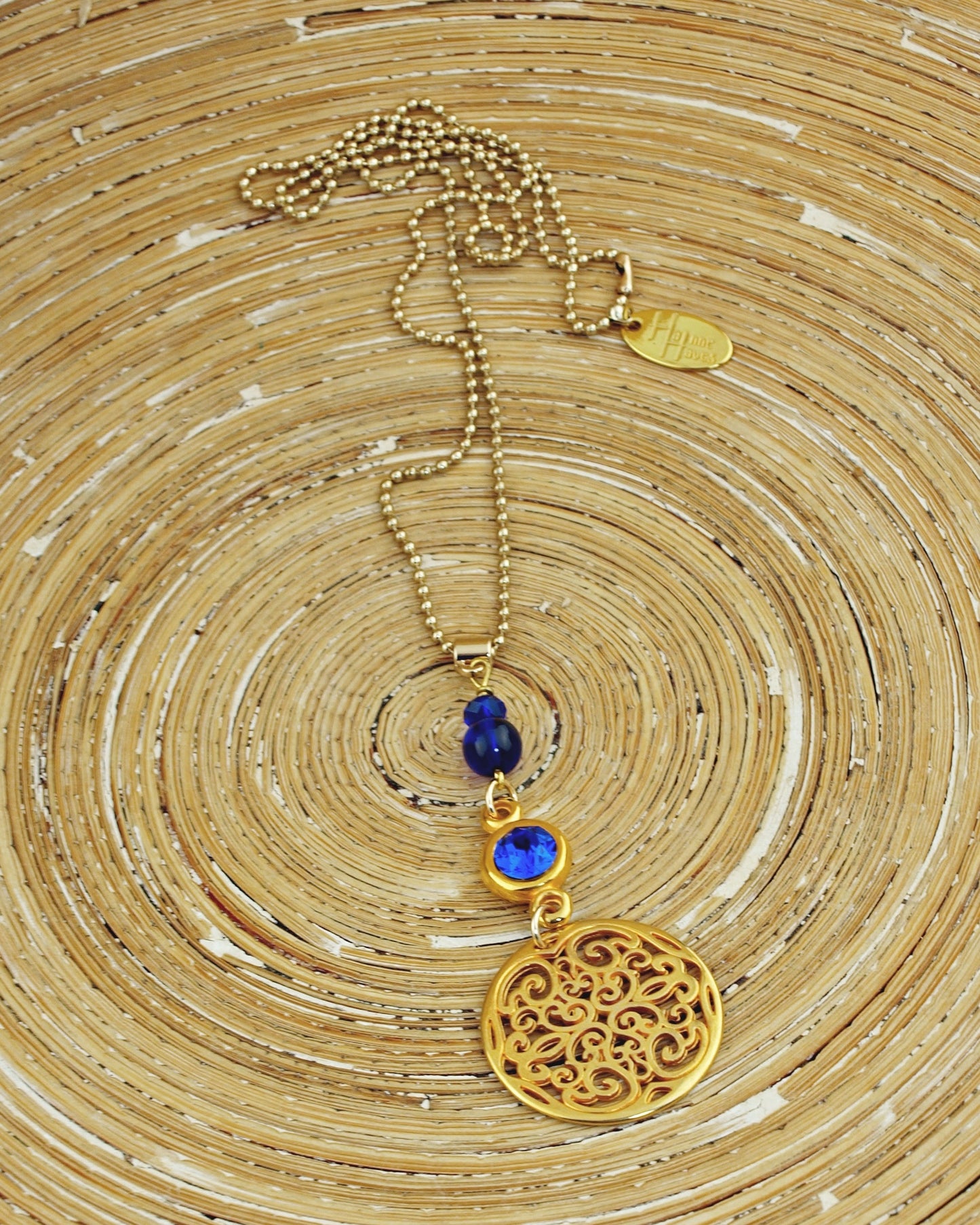 Lange ketting Bohemian Rosette Royal Blue