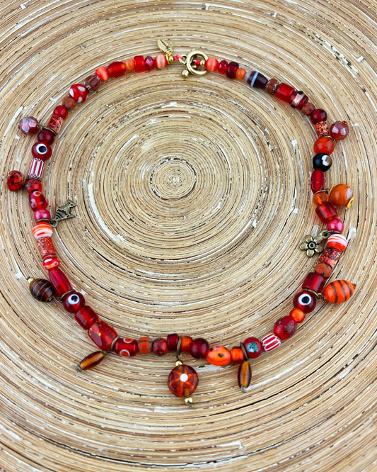 Ketting Bohemien rood keramiek - HanneHaves