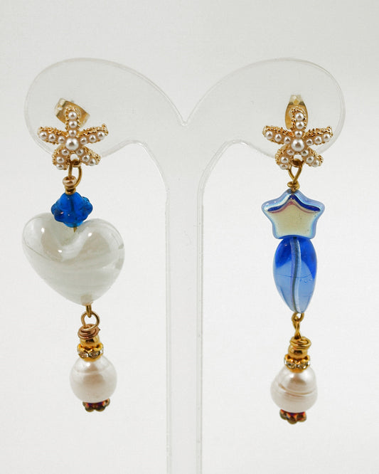 Oorbellen Parel Zeester Bohemien Style Blauw