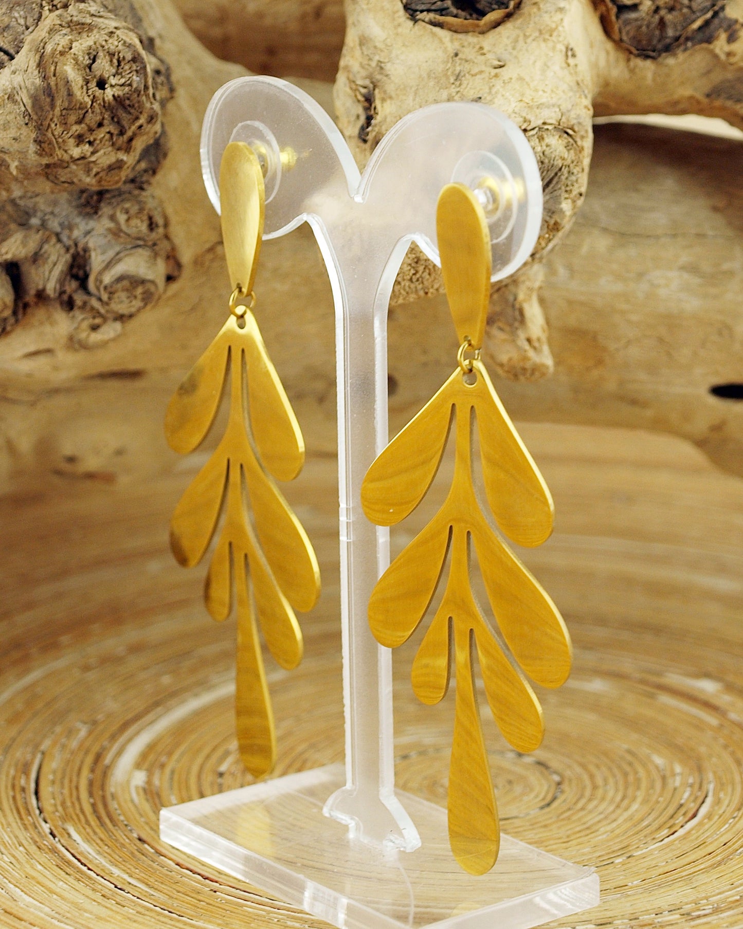 Oorbellen Leaf, gouden lange oorsteker