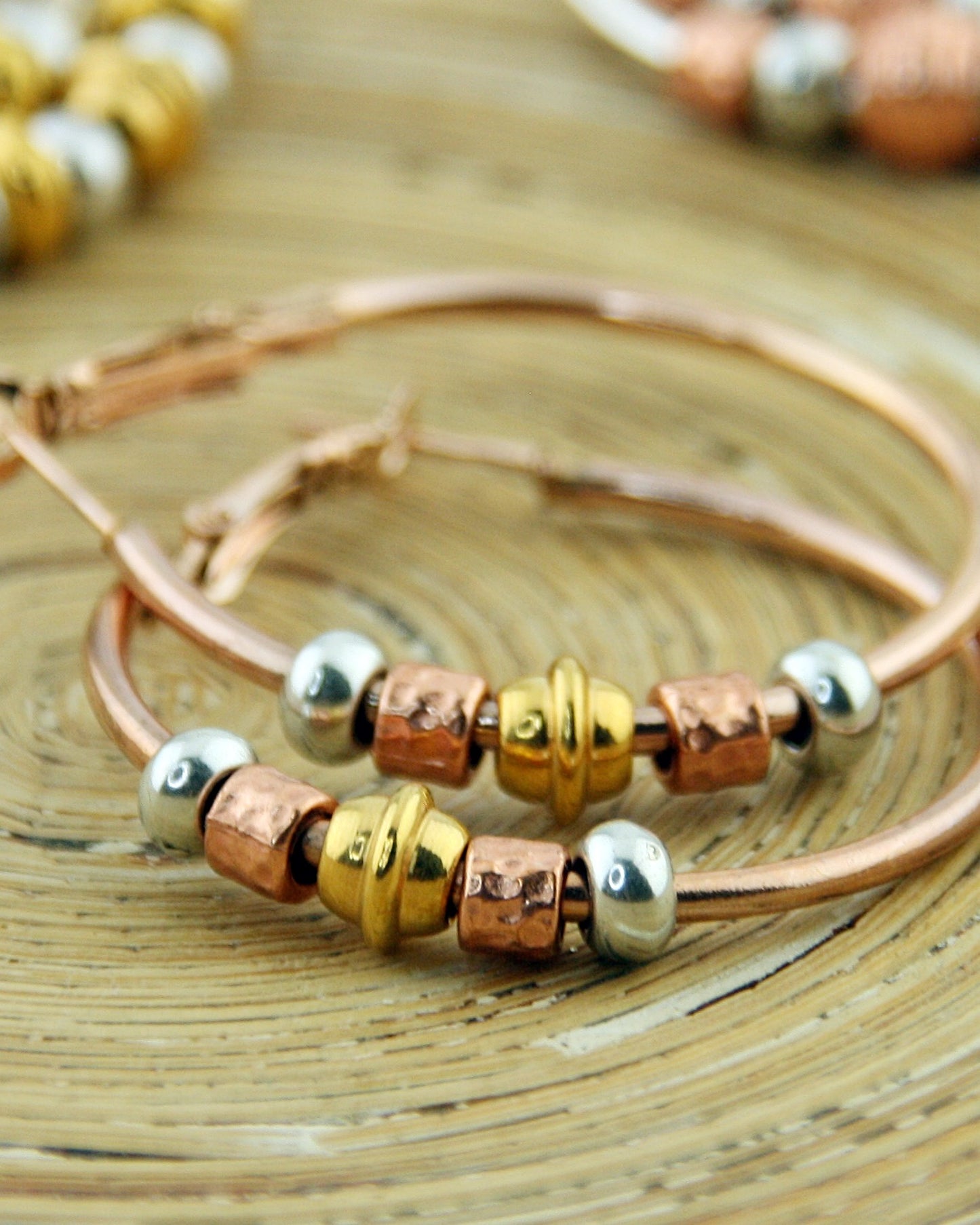 Oorbellen Creolen: Rose Gold Beads Tri colore