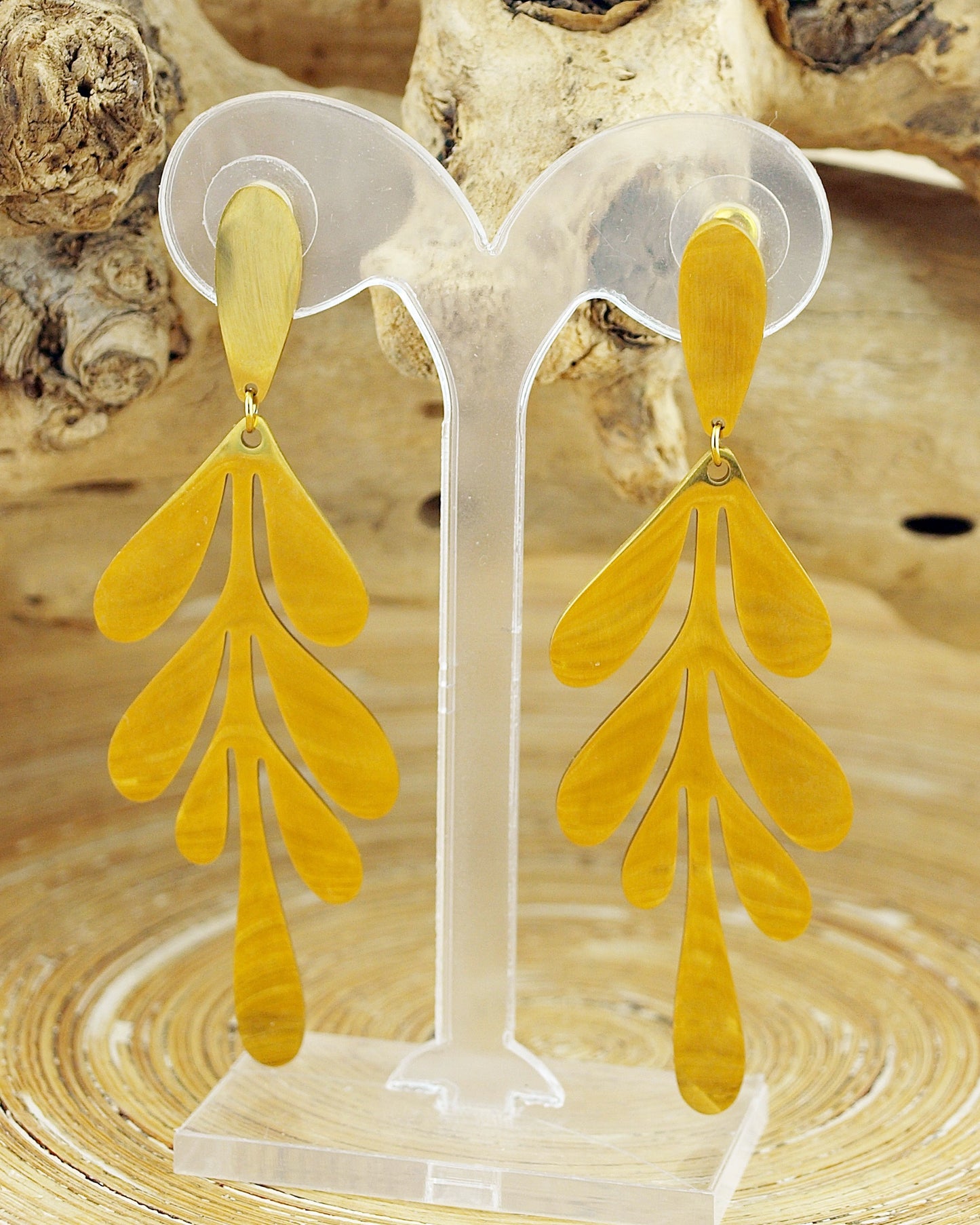 Oorbellen Leaf, gouden lange oorsteker