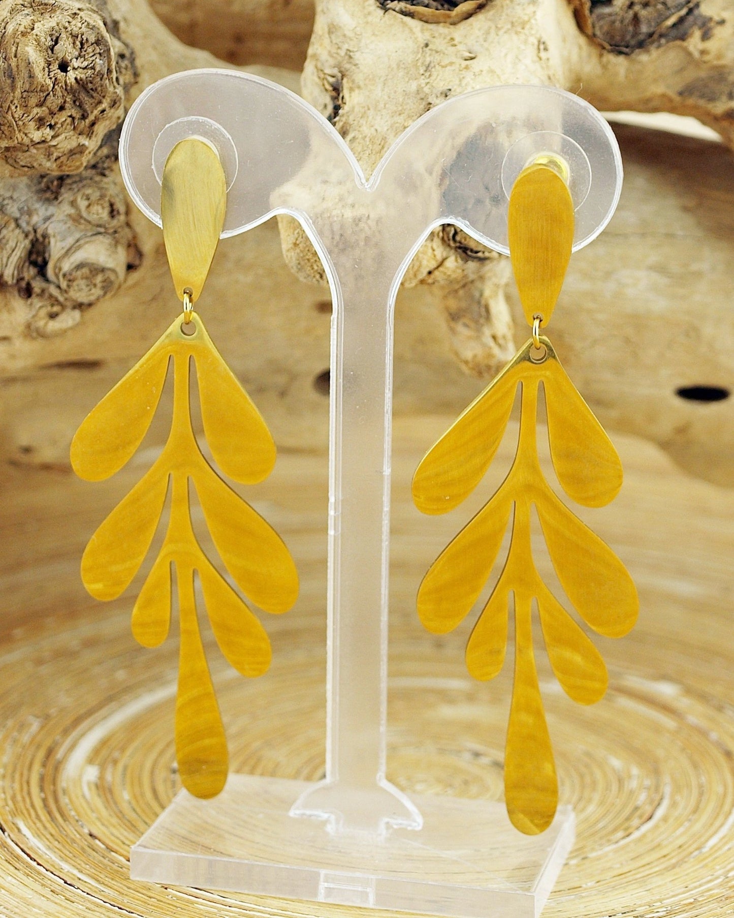 Oorbellen Leaf, gouden lange oorsteker - HanneHaves