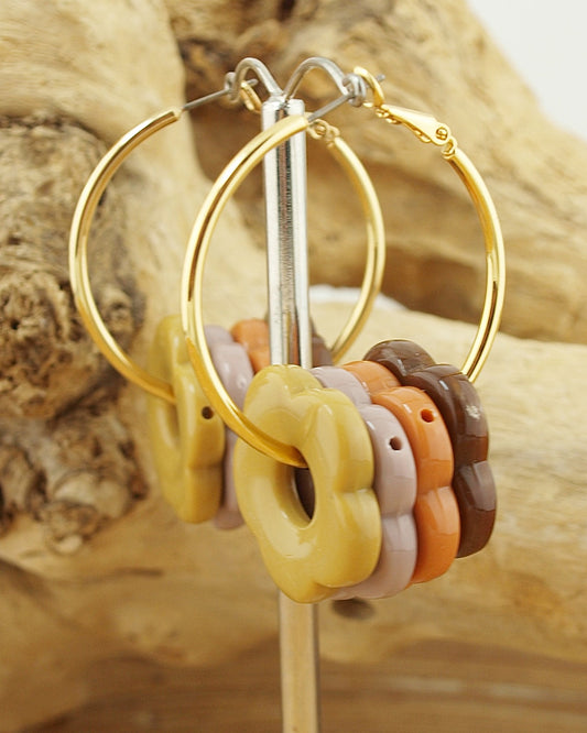 Oorbellen creolen Bloemkralen Herfstkleuren - HanneHaves