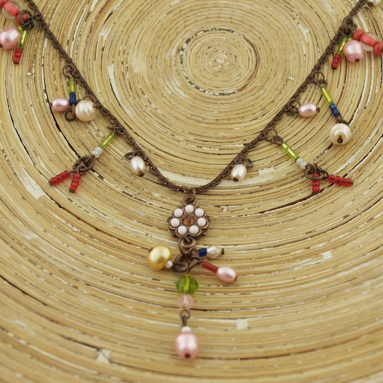 Ketting floral red bronze