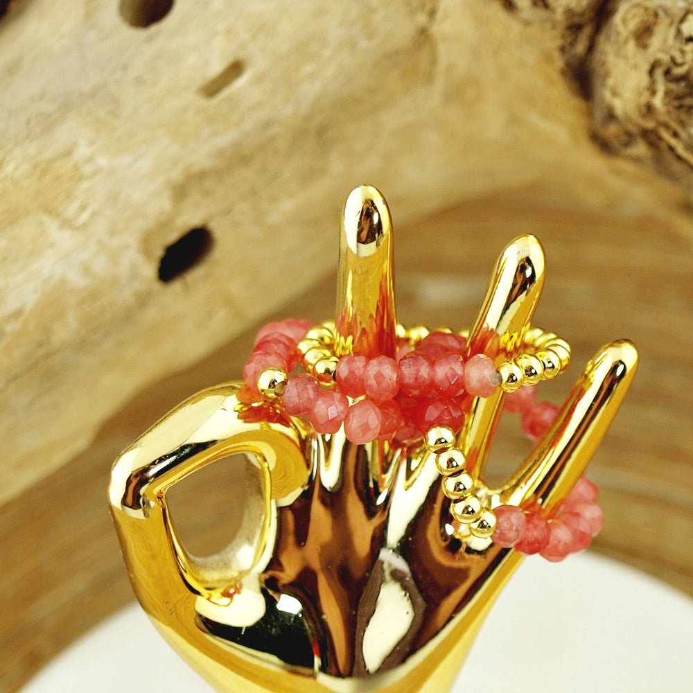 Stretch ringen set van jade kralen Salmon - HanneHaves