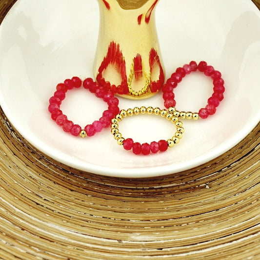 Stretch ringen set van jade kralen framboos - HanneHaves