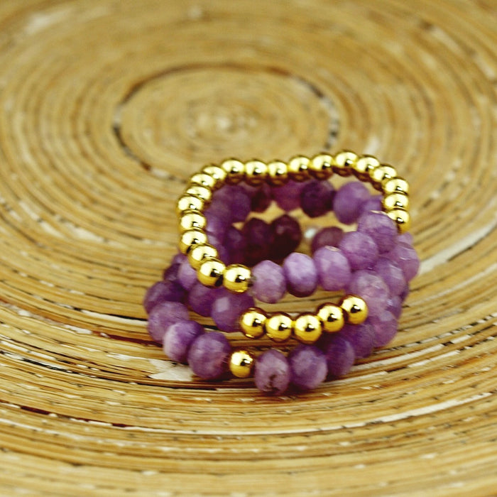 Stretch ringen set van jade kralen Lila