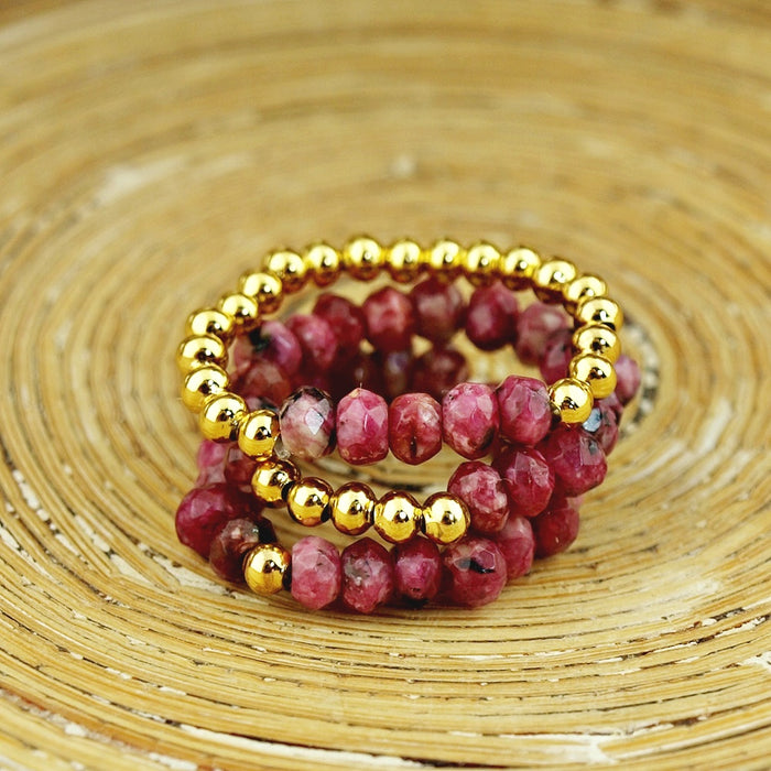 Stretch ringen set van jade kralen orchidee