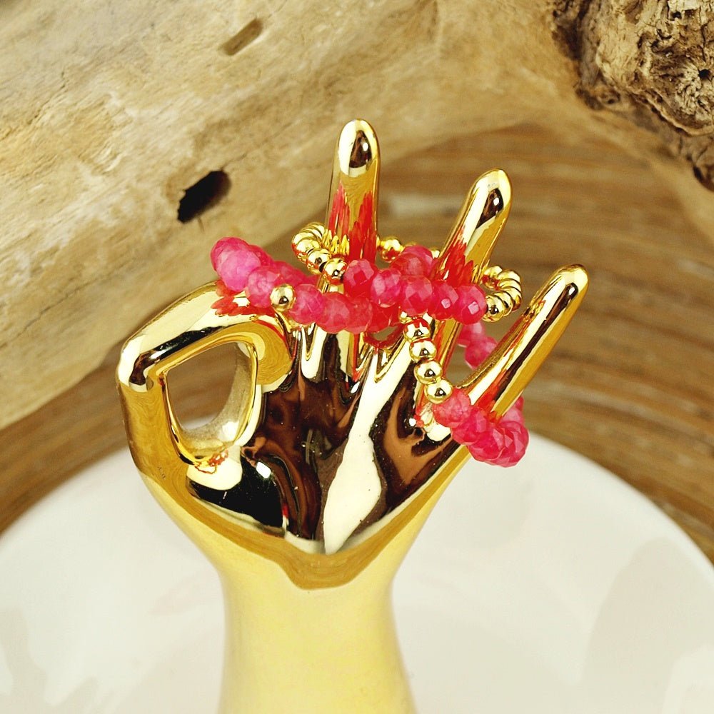 Stretch ringen set van jade kralen framboos - HanneHaves