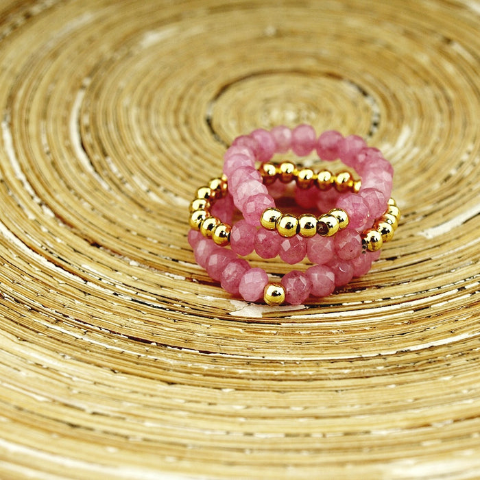 Stretch ringen set van jade kralen Pink