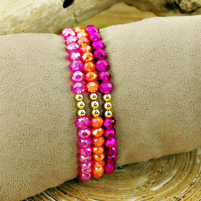 Armbanden set facet kralen pink