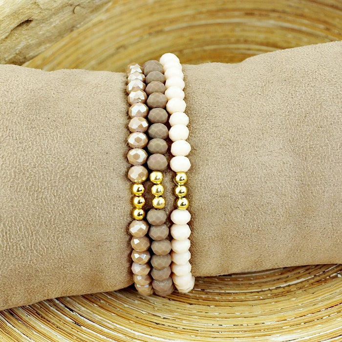 Armbanden set facet kralen taupe