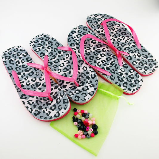 Teenslippers DIY Panter grijs pink