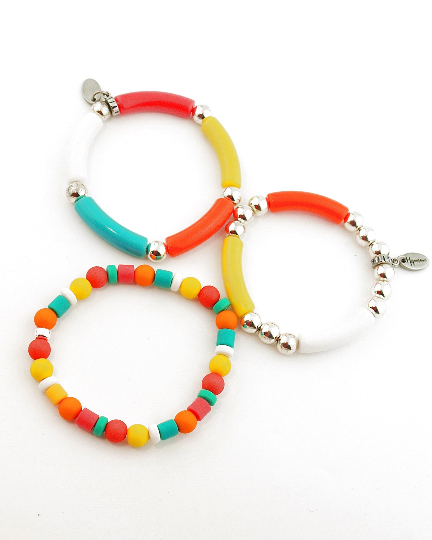 Set Armbanden Tube mix oranje rood geel en zilver