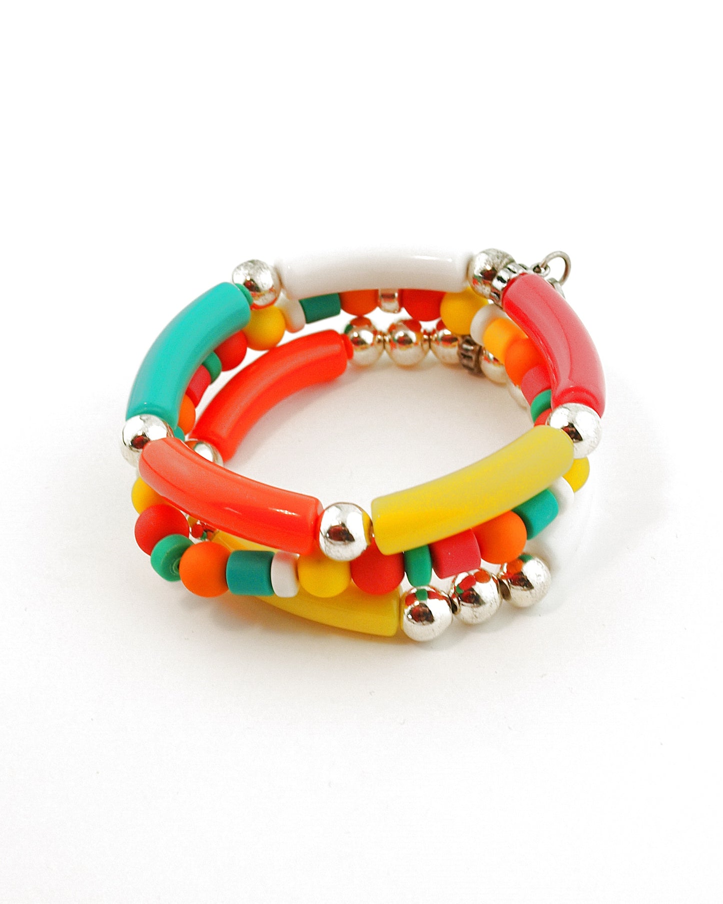 Set Armbanden Tube mix oranje rood geel en zilver