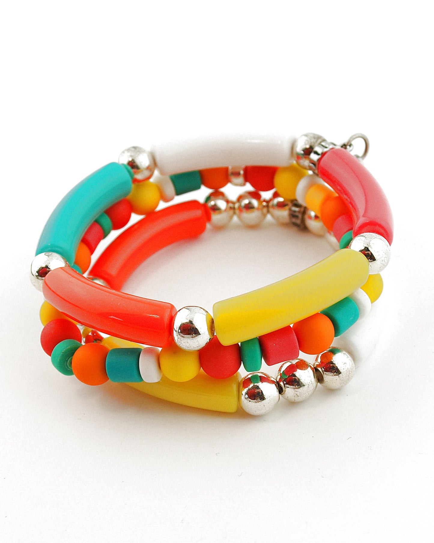 Set Armbanden Tube mix oranje rood geel en zilver