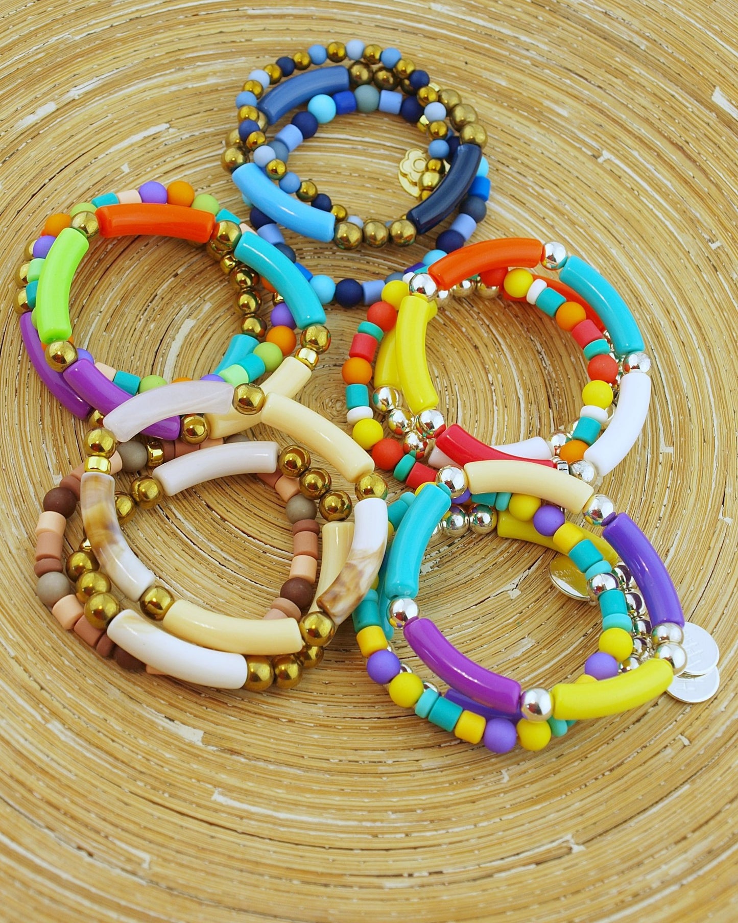 Set Armbanden Tube mix paars oranje groen goud - HanneHaves