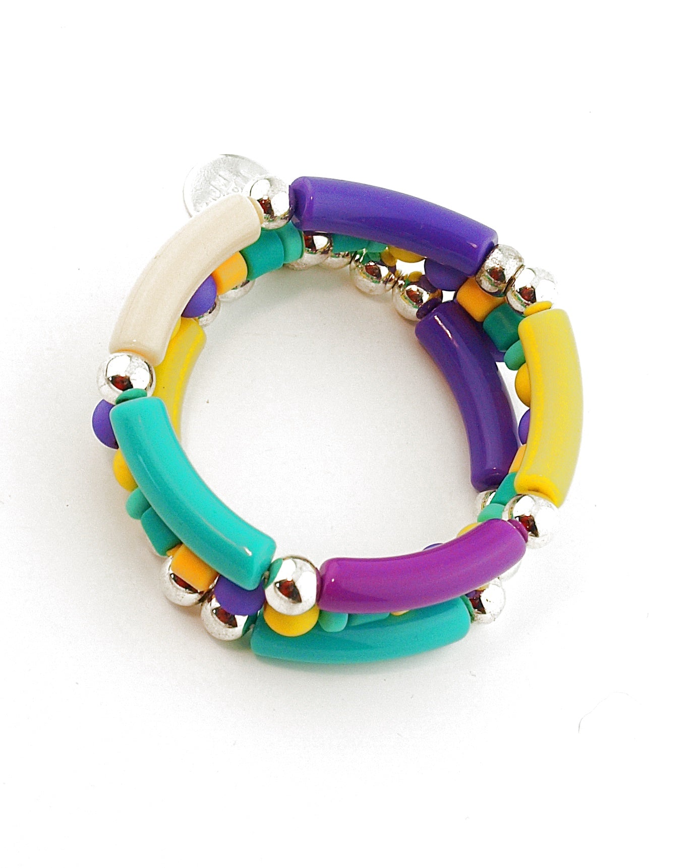 Set Armbanden Tube mix paars geel groen zilver