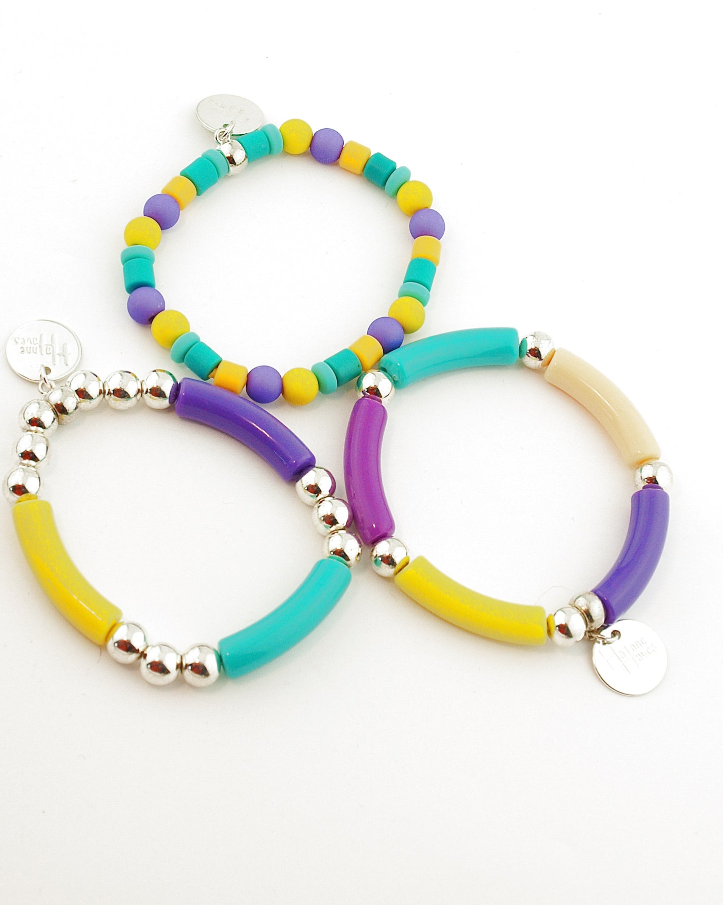 Set Armbanden Tube mix paars geel groen zilver