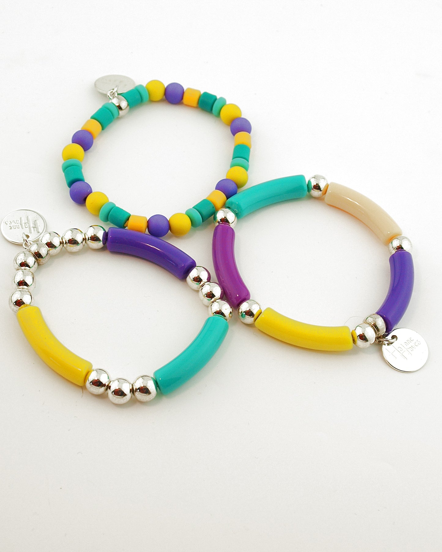 Set Armbanden Tube mix paars geel groen zilver