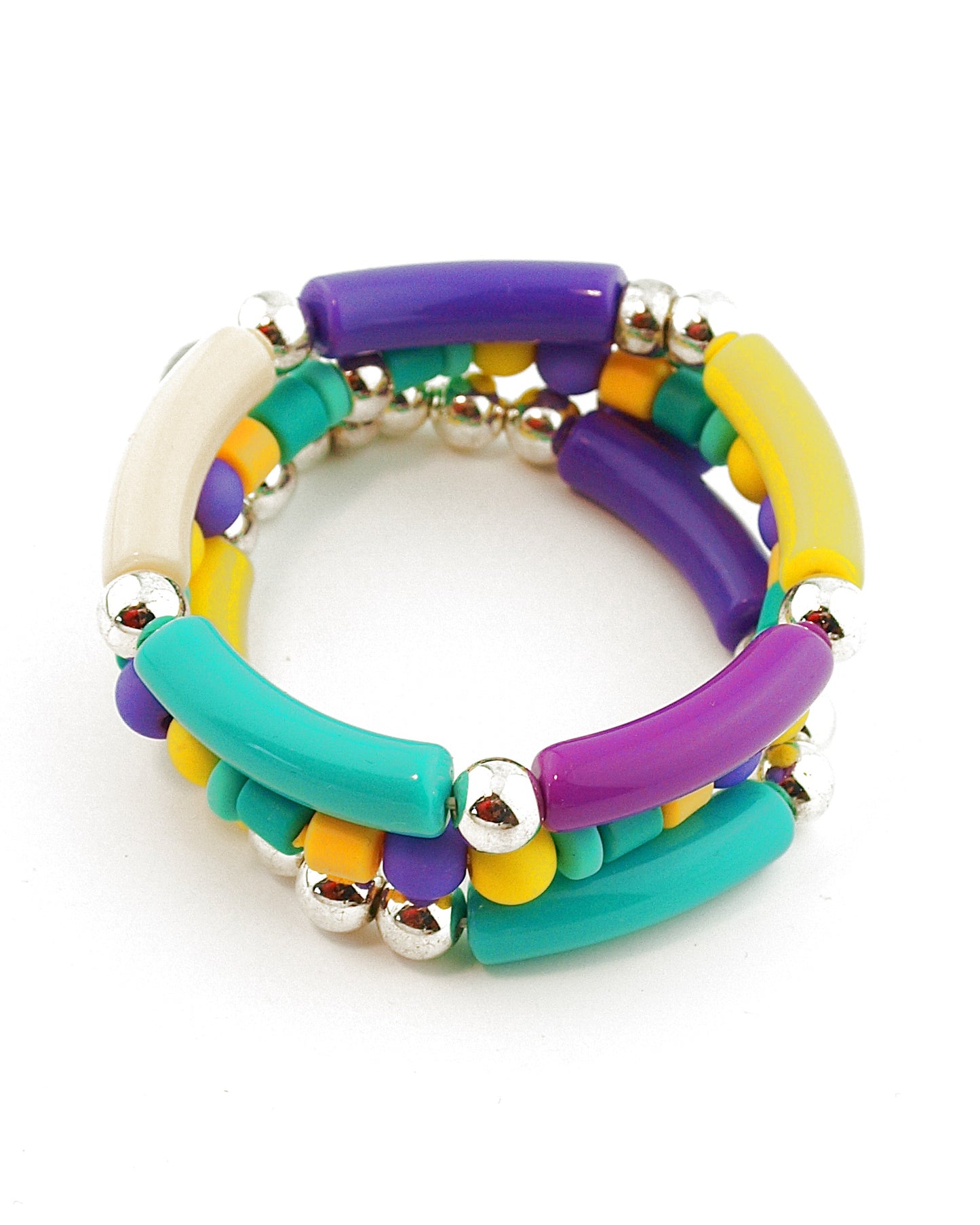 Set Armbanden Tube mix paars geel groen zilver