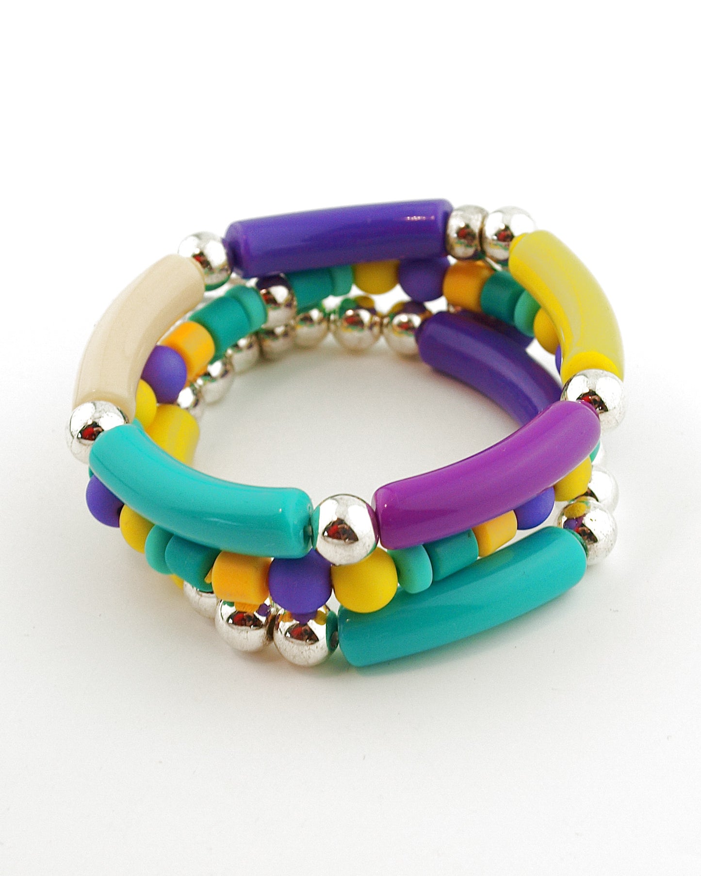 Set Armbanden Tube mix paars geel groen zilver