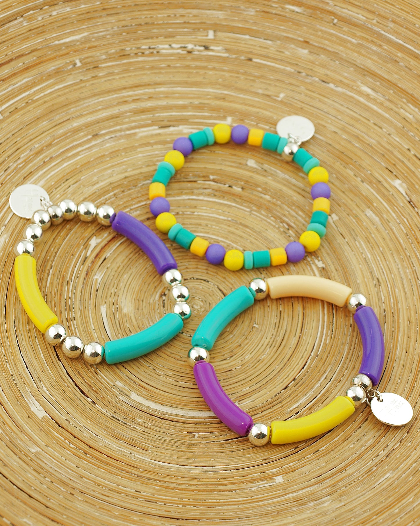 Set Armbanden Tube mix paars geel groen zilver