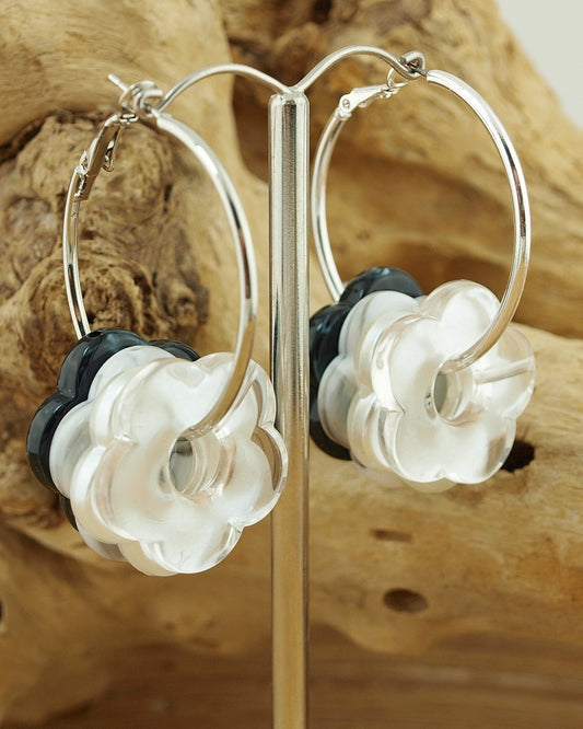 Oorbellen creolen Bloemkralen Zilver Zwart - HanneHaves