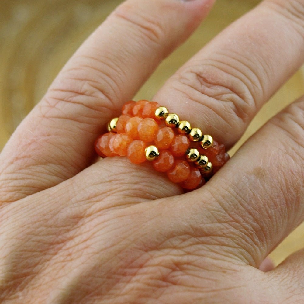 Stretch ringen set van jade kralen Coral - HanneHaves