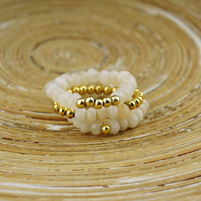 Stretch ringen set van jade kralen Creme