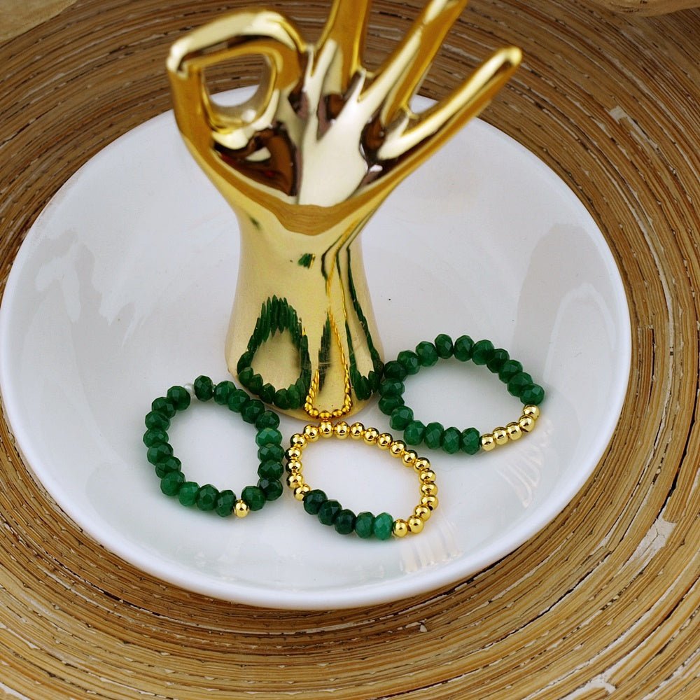 Stretch ringen set van jade kralen Smaragd - HanneHaves