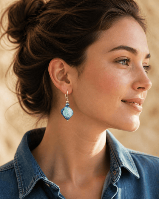 Oorbellen Klassiek natuur Parel Blauw zilver - HanneHaves