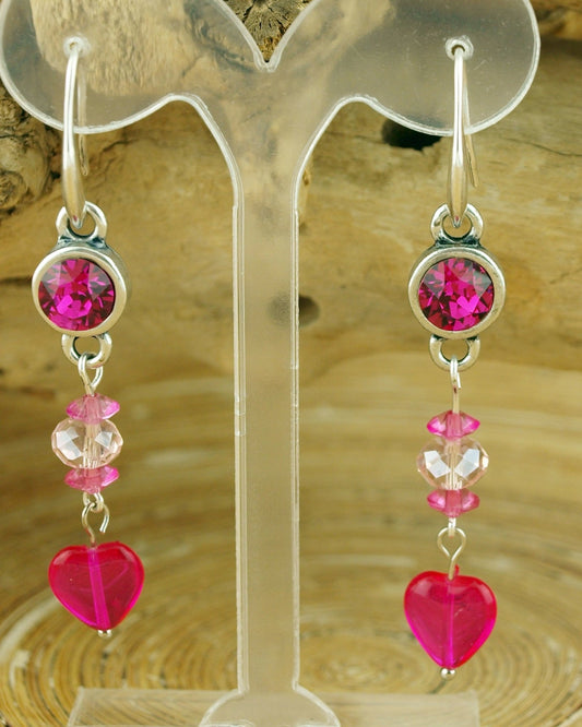 Oorbellen Swarovski Roze hart zilver - HanneHaves