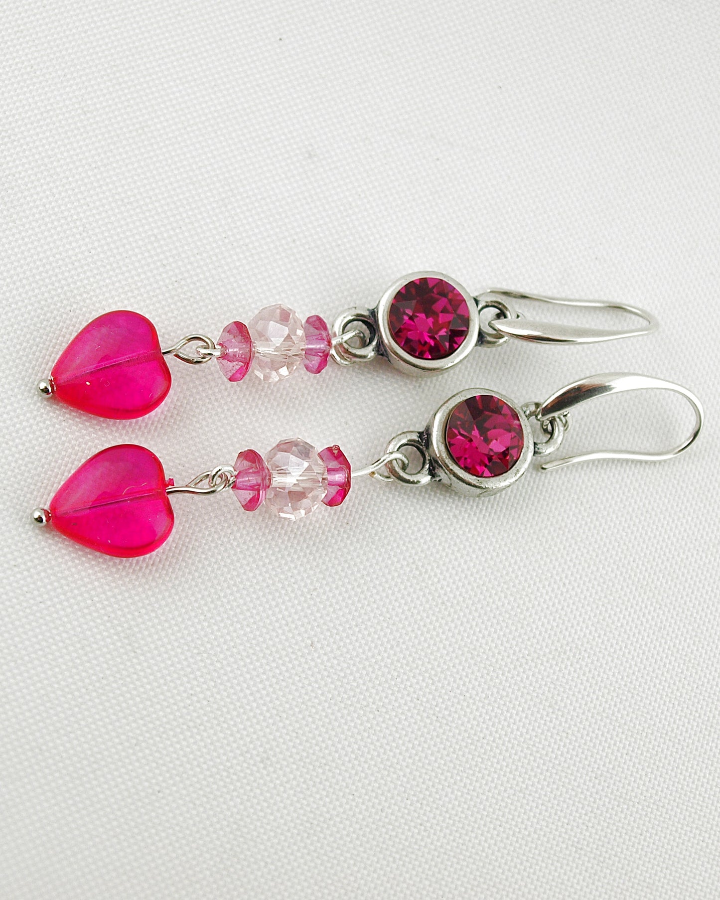 Oorbellen Swarovski Roze hart zilver